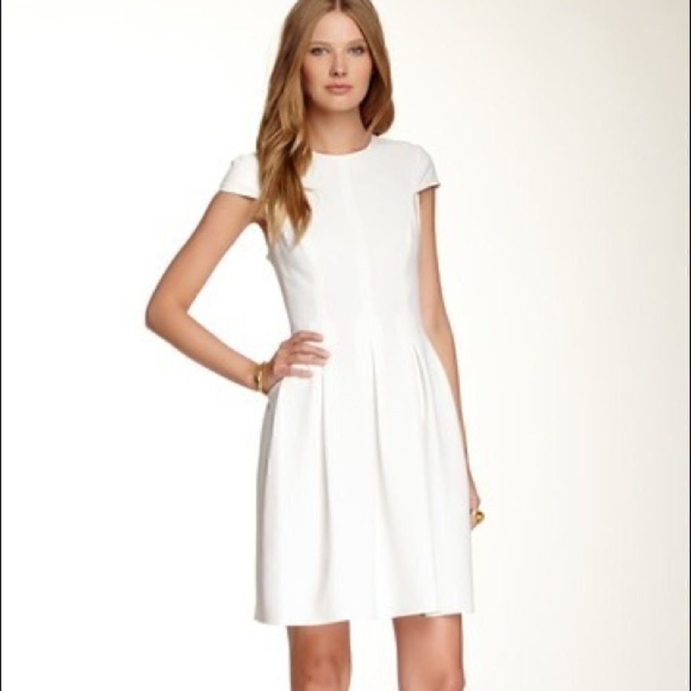 Jill Stuart Faux Leather Trim Pleat Cocktail Dress